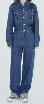 EIGHTHMONTH women's denim jumpsuit new suit thin high-waisted work jumpsuit