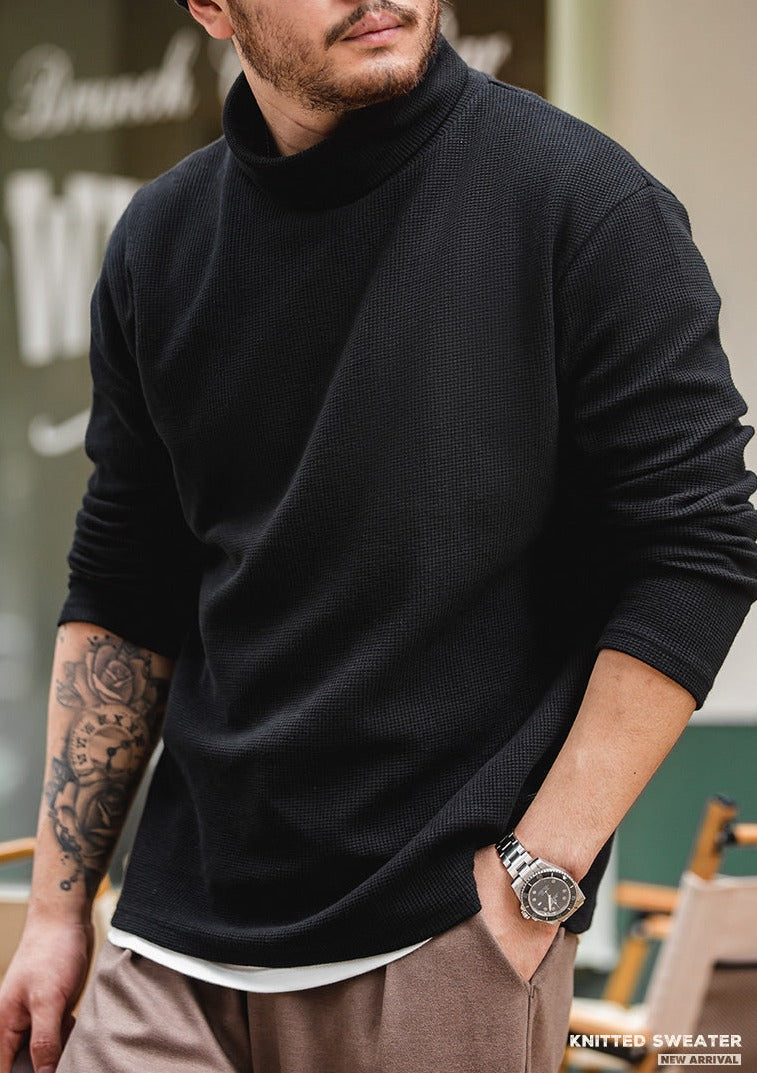 Maden Casual Turtleneck Sweater Solid Color Bottoming Shirt Long-sleeved T-shirt Basic Men's Autumn And Winter Slim-Fit Tops