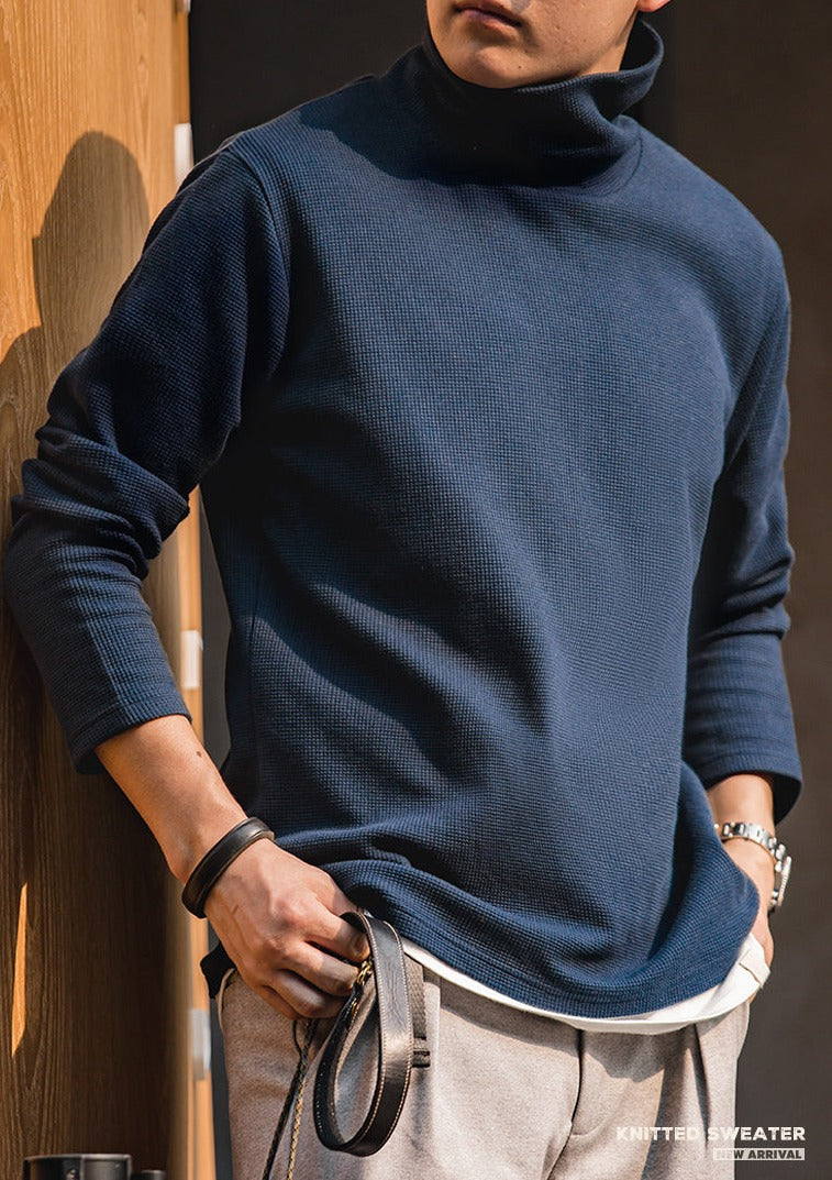 Maden Casual Turtleneck Sweater Solid Color Bottoming Shirt Long-sleeved T-shirt Basic Men's Autumn And Winter Slim-Fit Tops